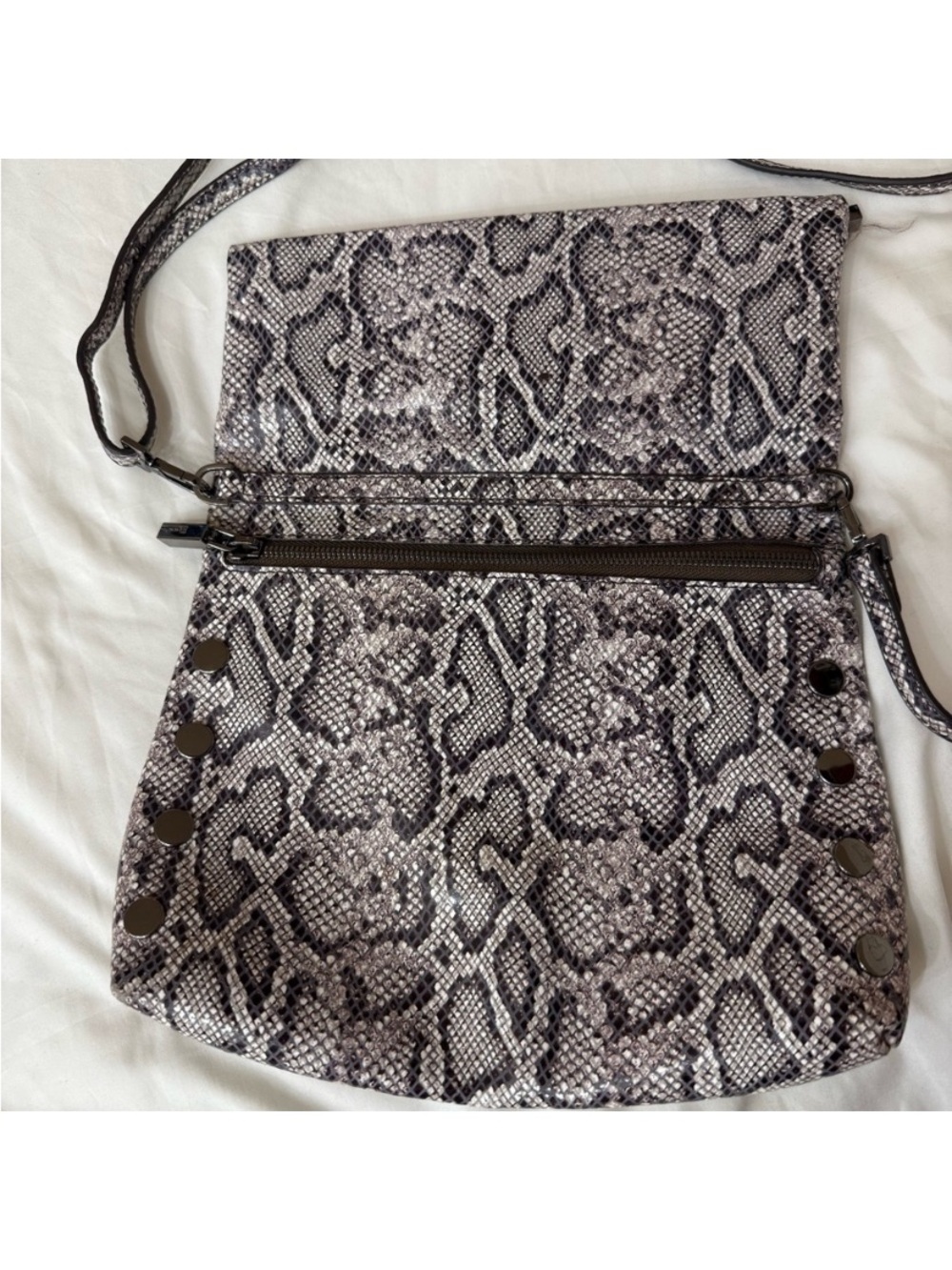 Hammitt Snake-Print Foldover Crossbody in Black and Gray